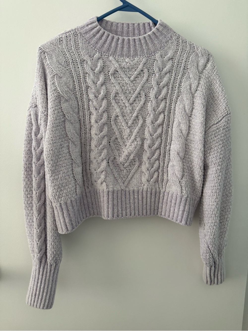 Cable Knit Cropped Sweater - Light Purple
